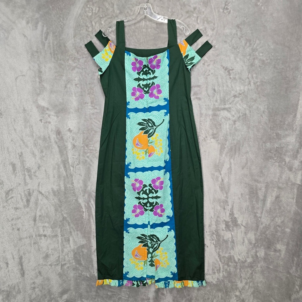 Carey Maxi Dress Women XL (18-20) Green Floral Pineapple Ukulele Muumuu Hawaii